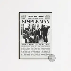Darrell Lynyrd Skynyrd Retro Newspaper Print Poster No Frame, Simple Man Poster, Simple Man Lyric Print
