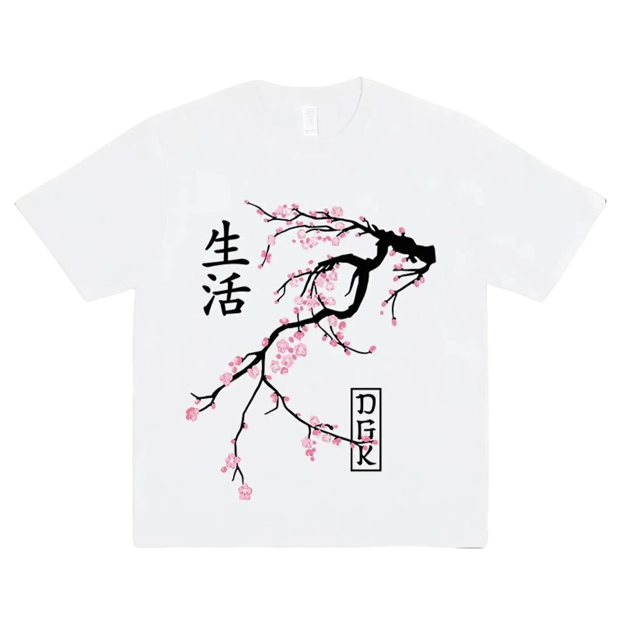 Men's Casual Short-Sleeve Round Neck Japanese Sakura Branch Dark Graphic T-Shirt - Kanji Life Art Unisex Streetwear Tops, Soft Minimalist Printed Ani Gift Tee, Shortsleeve