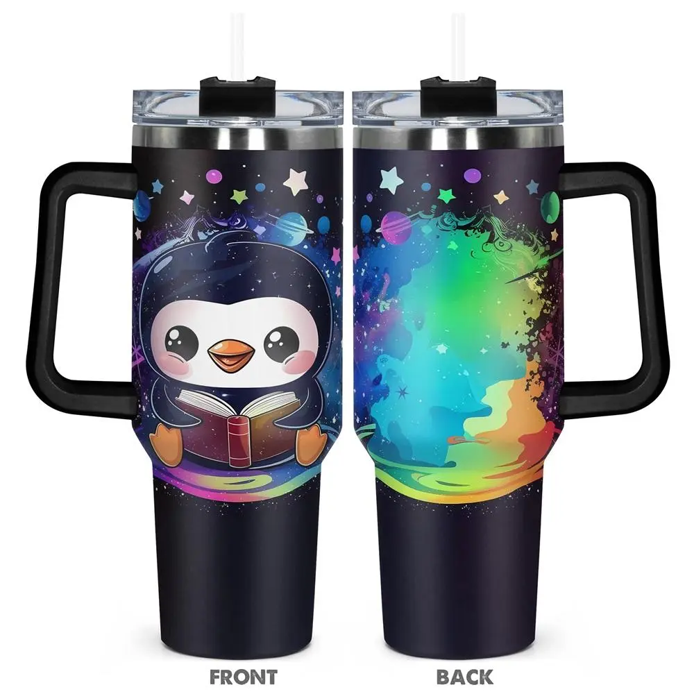 Penguin Pattern Tumbler,  1 Count 40oz Stainless Steel Insulated and Durable Water Bottle with Lid, Birthday Gift for Friend