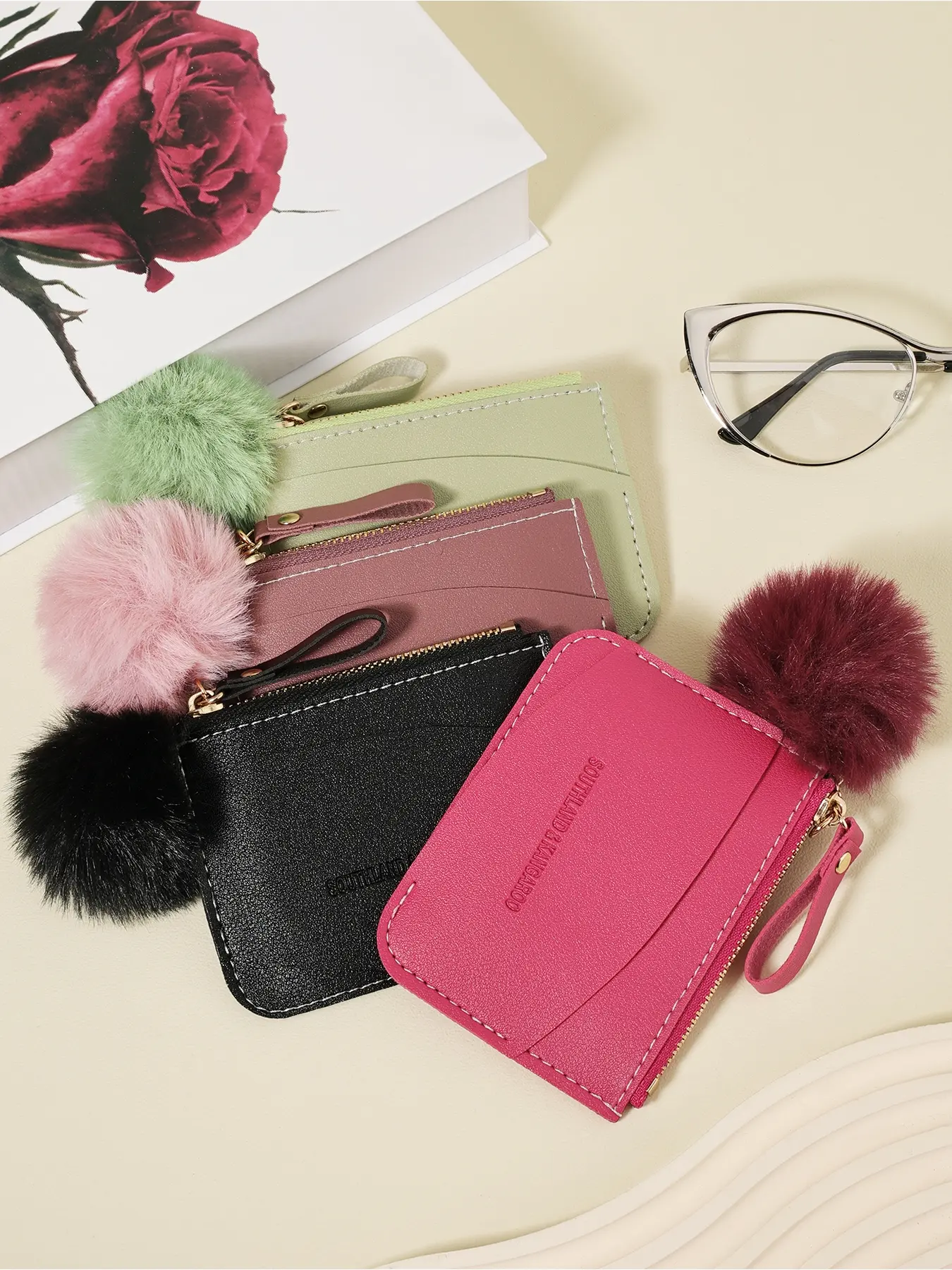 Fashionable booth, lightweight and portable cash, ID card, credit card, coin pocket wallet Adorned with a Delicate Pom-pom, High quality credit card storage bag, simple and casual multi card holder, women's card bag, men's card bag