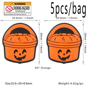 5 Piece Pumpkin Shape Silicone Beads, Cute Durable Jewelry Making Materials, DIY Necklace Bracelet Keychain Accessories