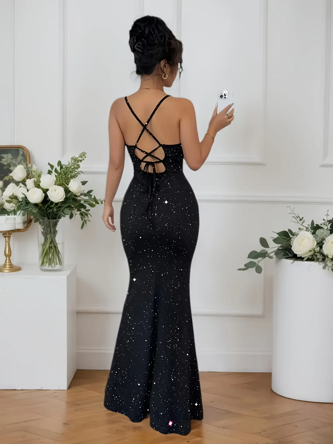Women's Spaghetti Strap Maxi Dress, Bridesmaid Wedding Dress, Sequin Patchwork Dress, Bling-Bling Shiny Dress for Party/Date/Gathering/Cocktail, Machine Washable and Dry Cleanable