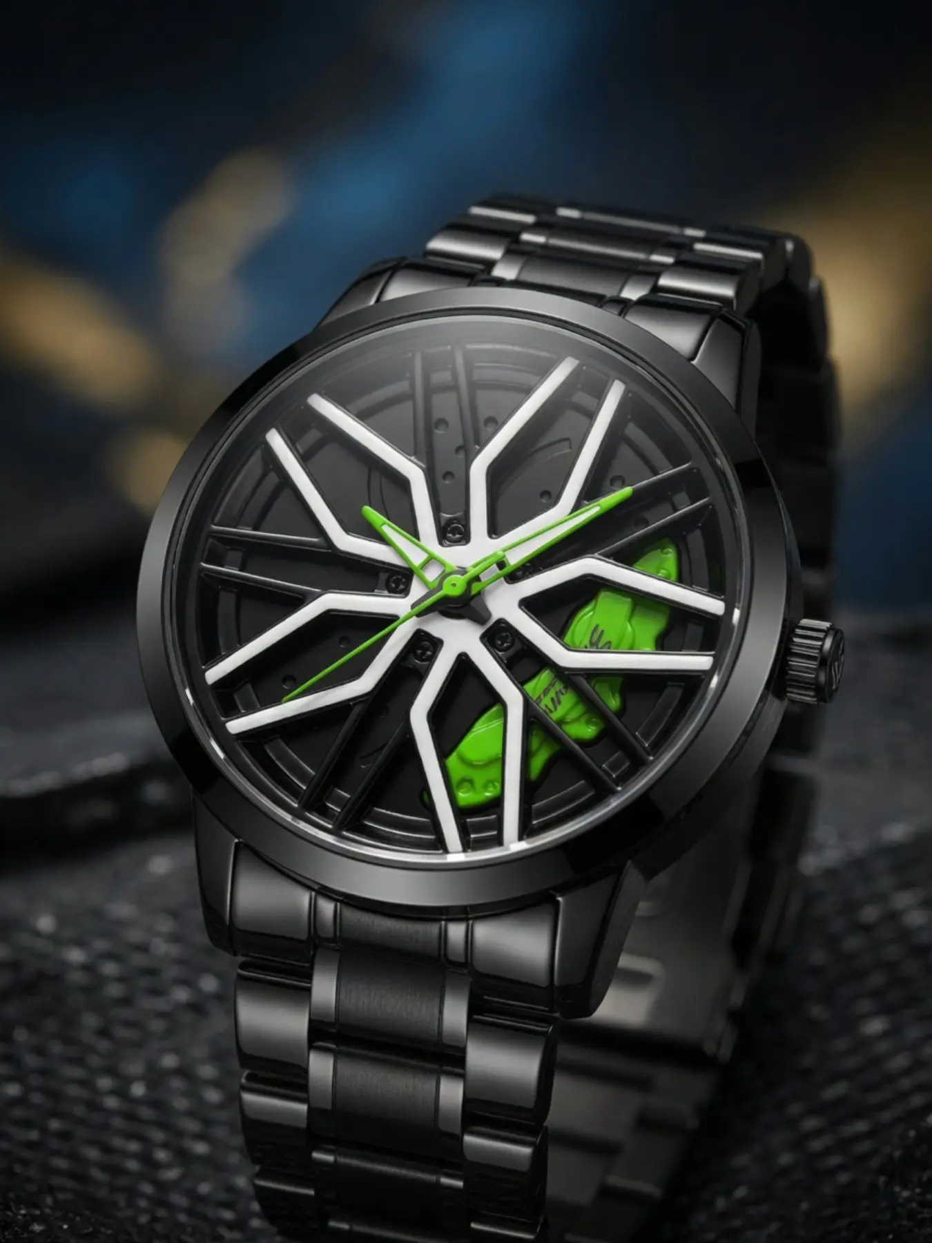Men's Watch with Car Wheel Design, Hollow Dial, Block, Stainless Steel Strap, Waterproof, Street Style, Trendy Fashion Accessory, Stylish Watch