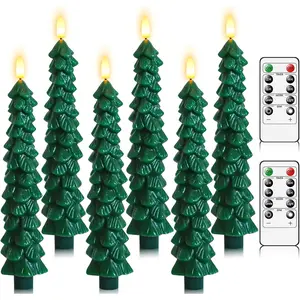 6 count Flameless Christmas Tree Candles with Remote Timer, LED Taper Candles  Operated Flickering Flame, 10 Inches Green Real Wax Window Candlesticks for  Year Xmas Decorations