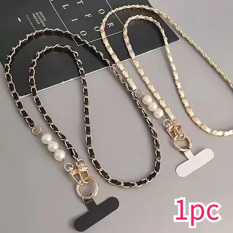 Universal Phone Lanyard, Pearl Metal Anti-Theft Detachable Neck Strap with Patch, Fits Most Smartphones, Mobile Phone Chain, Cell Phone Charm, Phone Sling, Phone Accessory