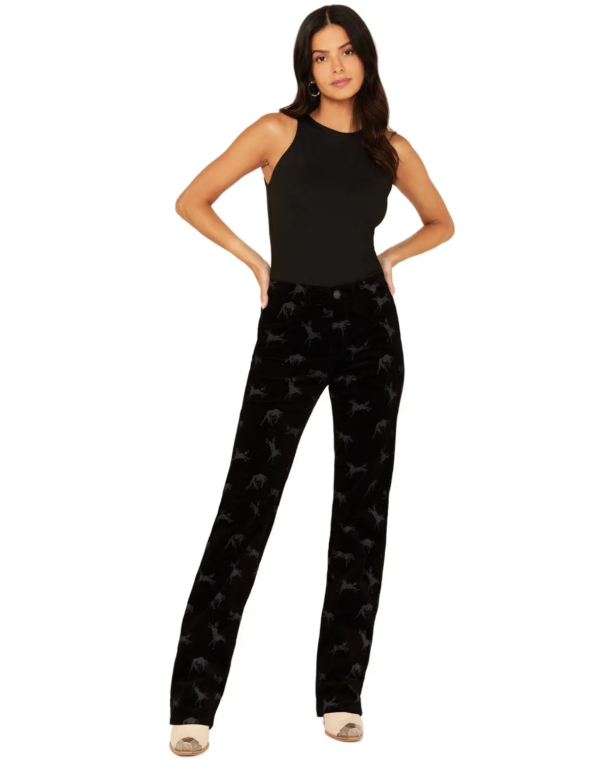 Rock & Roll Denim Women's And High Rise Horse Print Modest Bootcut Stretch - Bw1pd05302