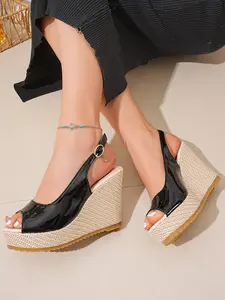 4-color women's wedge heel thick soled sandals, simple and comfortable design, fashionable fish mouth sandals, suitable for summer casual wear, perfect for vacations and festivals, Stylish, Elegant