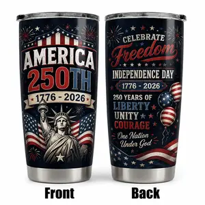 America 250th 20oz Tumbler with Lid, Stainless Steel Insulated Travel Coffee Cup, Patriotic Gift for Dad, Bonus Dad, Husband, Father’s Day, July 4th Independence Day Gift