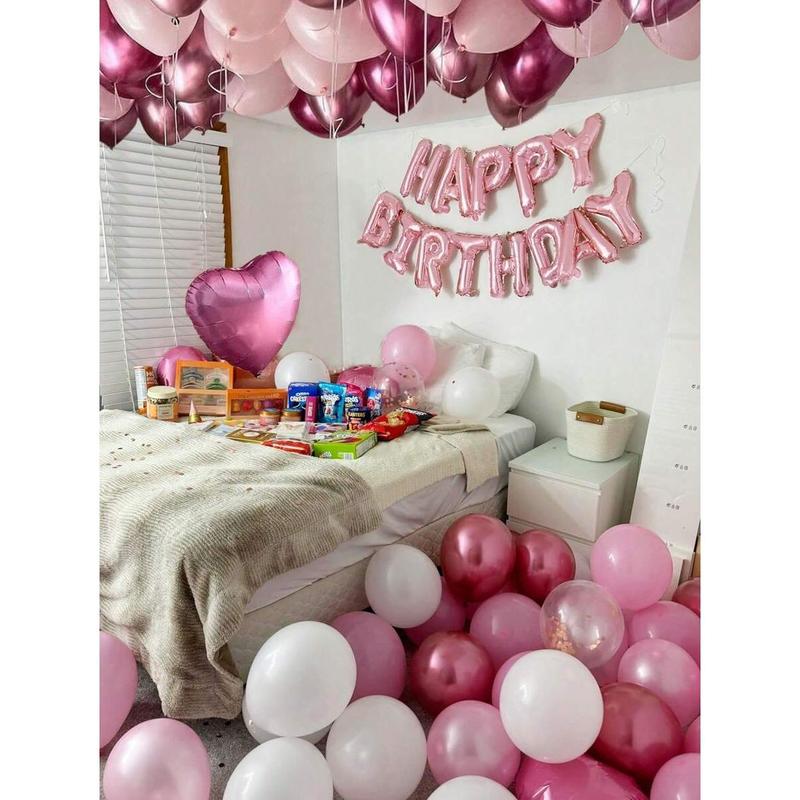 49pcs Pink Balloon Set for Party Baby Shower Wedding Anniversary Home Decor with 16 Inch Heart Shaped and Metallic Balloons Ideal for Photo Booth Backdrop PE and Latex Material Multicolor Balloons