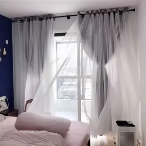 French Romantic Two-Layer Cloth Light-Blocking Finished Curtain, Fashionable Hole Drapery for Living Room, Stylish and Trendy Window Covering