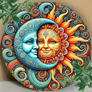 1 Piece Sun and Moon Gold Foil Engraved Sign - Decorative Iron Metal Plaque - Rustic Farmhouse Style - Used for Door, Wall, Home Decoration - Perfect Gift for New Home and Birthdays