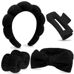 5PCS Spa Headband and Wristband Set Water-proof Sponge Makeup Face Wash Bubble Headband Hair Band Hair Clip Wrist Towels for Washing Face Sincare Women Girls Hair Accessories