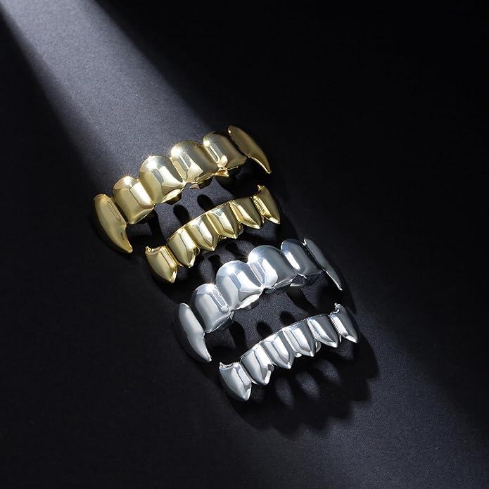 2026 New Arrivals & Fresh Design | 2 Piece Top & Bottom Set for Rappers and Cosplayers - Cubic Zirconia Teeth Grills Punk Tooth Caps Cosplay Rapper Jewelry Glittering Hip Hop Cubic Zirconia Teeth Grills - Oral Accessory