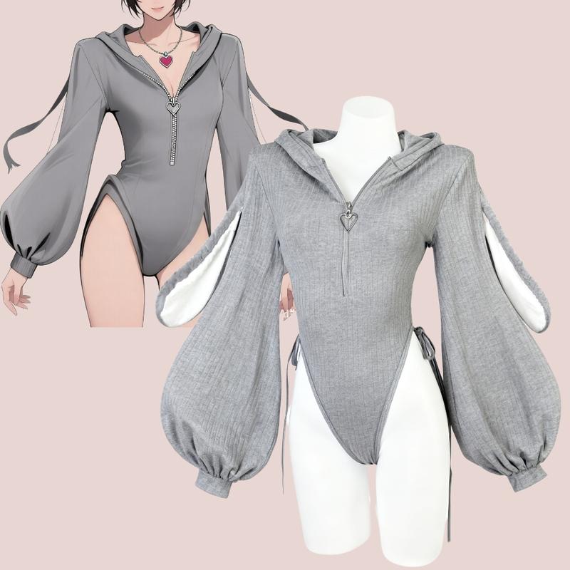 Cute Bunny Bodysuit for Women Cozy Knitted Jumpsuit with Fuzzy Ears for Christmas & Halloween Pajamas Spicy Pajama Sets & Matching Cardigans