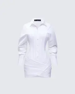 Regan White Cinched Tucked Mini Dress