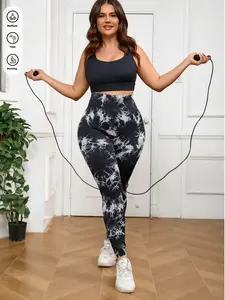 Summer Peach Butt Plus Size Yoga Pants, High Waist Tie Dye Workout Leggings, Quick Dry Women's Fitness Clothes, Gym Workout Leggings