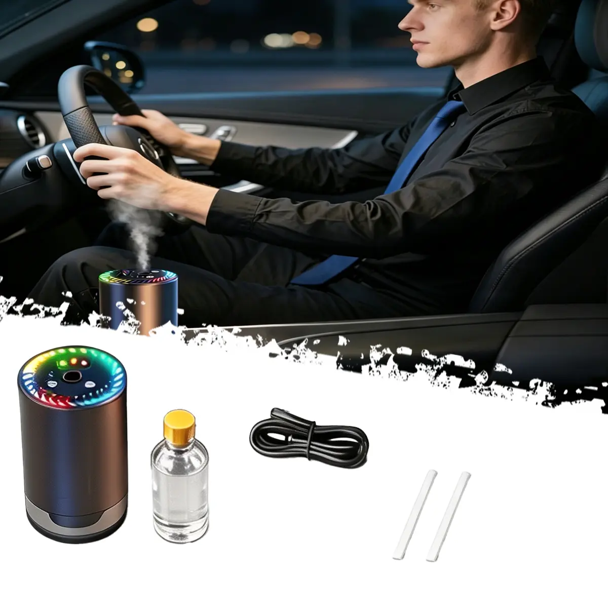 DIBMS Smart Car Air Freshener Diffuser (with Starry Sky Projector), 3 Adjustable Modes, Voice Control, Fine Mist, Fast Scent Diffusion, Smart Assistant for Automatic On/Off, 50ml Perfume*1 (Voice Control Edition) car air freshener car stuff