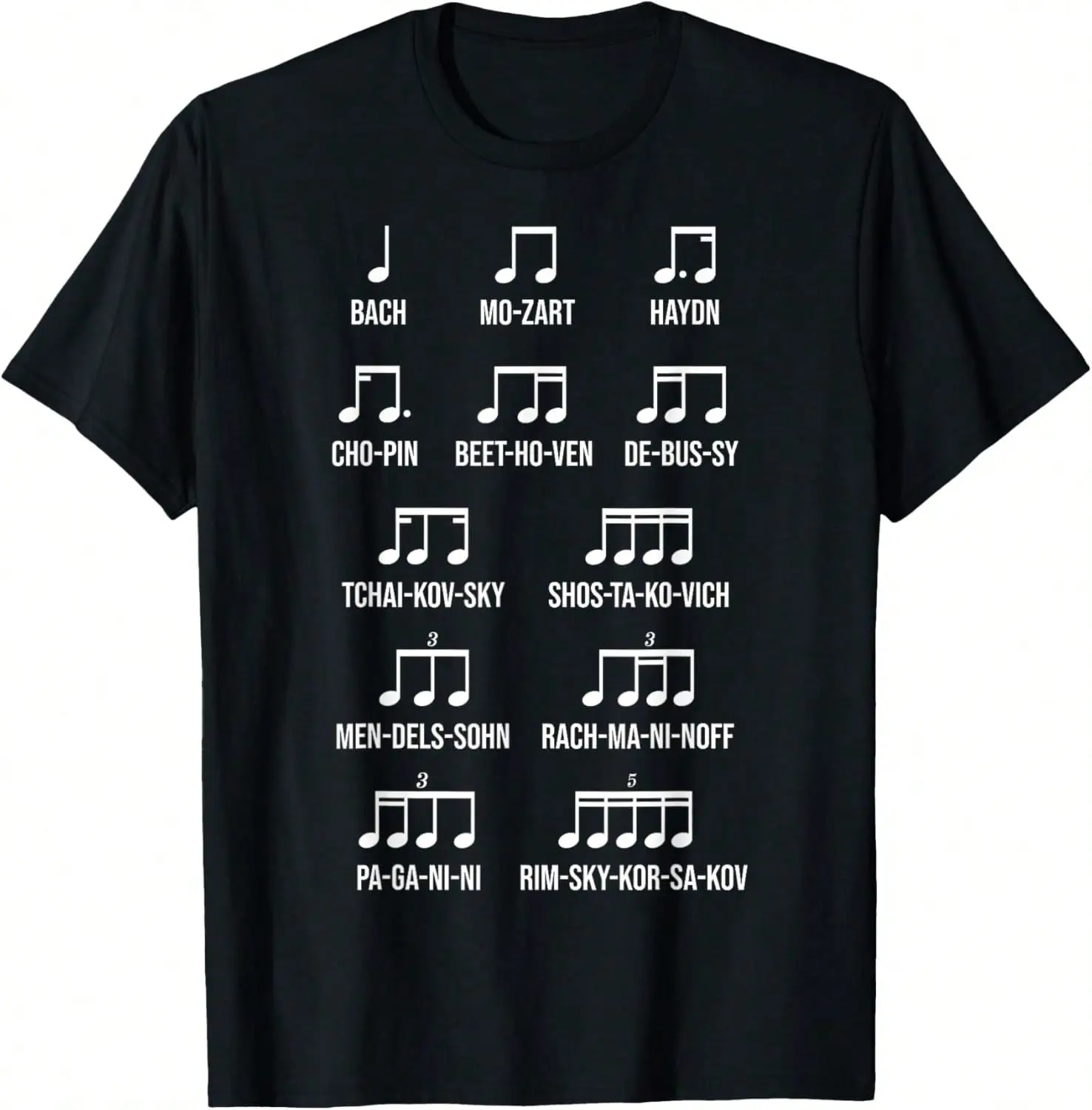 Women's Casual Colorful Short-Sleeve Graphic T-Shirt - Composer Rhythm Music Gift for Bach, Mozart, Beethoven, Chopin Fans