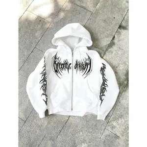 Gothic Dragon Pattern Zip-Up Hoodie, Streetwear Style with Cross Art Design, Perfect for TikTok Alternative Fashion Trend!