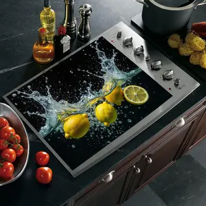 1 Lemon Splash Stove Cover - Heat resistant, Non slip Kitchen Protector with Fresh Citrus Design, Decorative Glass Stove Protector for Electric Stove, Dish Drying Mat and Oven Accessories, Lemon Kitchen Decoration, Oven Mat, Coffee Machine Mat