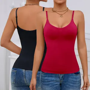 2 Pack Women's Sexy Contrast Shapewear Tank Top Tummy Control Cami Tanks Compression Crew Neck Camisole Tops Lady Comfort Underwear Womenswear