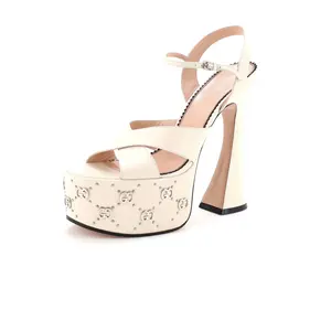 Pre-owned Gucci Women's Janaya GG Studded Platform Sandals Leather by Rebag