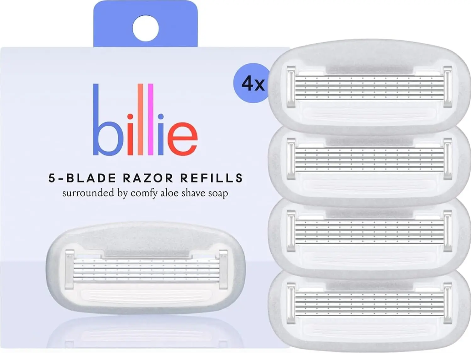 Women's Billie Razor Refills - 4 Ct 5-Blade Cartridges for Sensitive Skin, Nickel-Free, Surrounded by Aloe Soap for Smooth Shaves