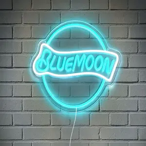 Blue Moon Neon Light Sign, Wall Mounted, Dimmable, USB Powered, Acrylic Material, Ideal for Bars, Restaurants, Parties, Beer Theme Decor