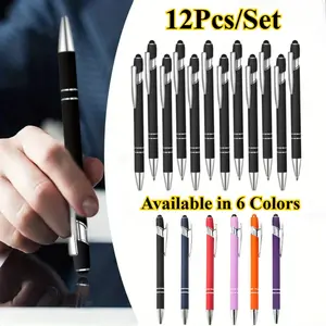 12 Pcs Ballpoint Pen Set with Stylus Tip 1.0 mm Metal Pens for Touch Screens 2 in 1 Black Ink Pens Ideal for Office Family Friends Christmas Party Gifts,Hand Tools Kits