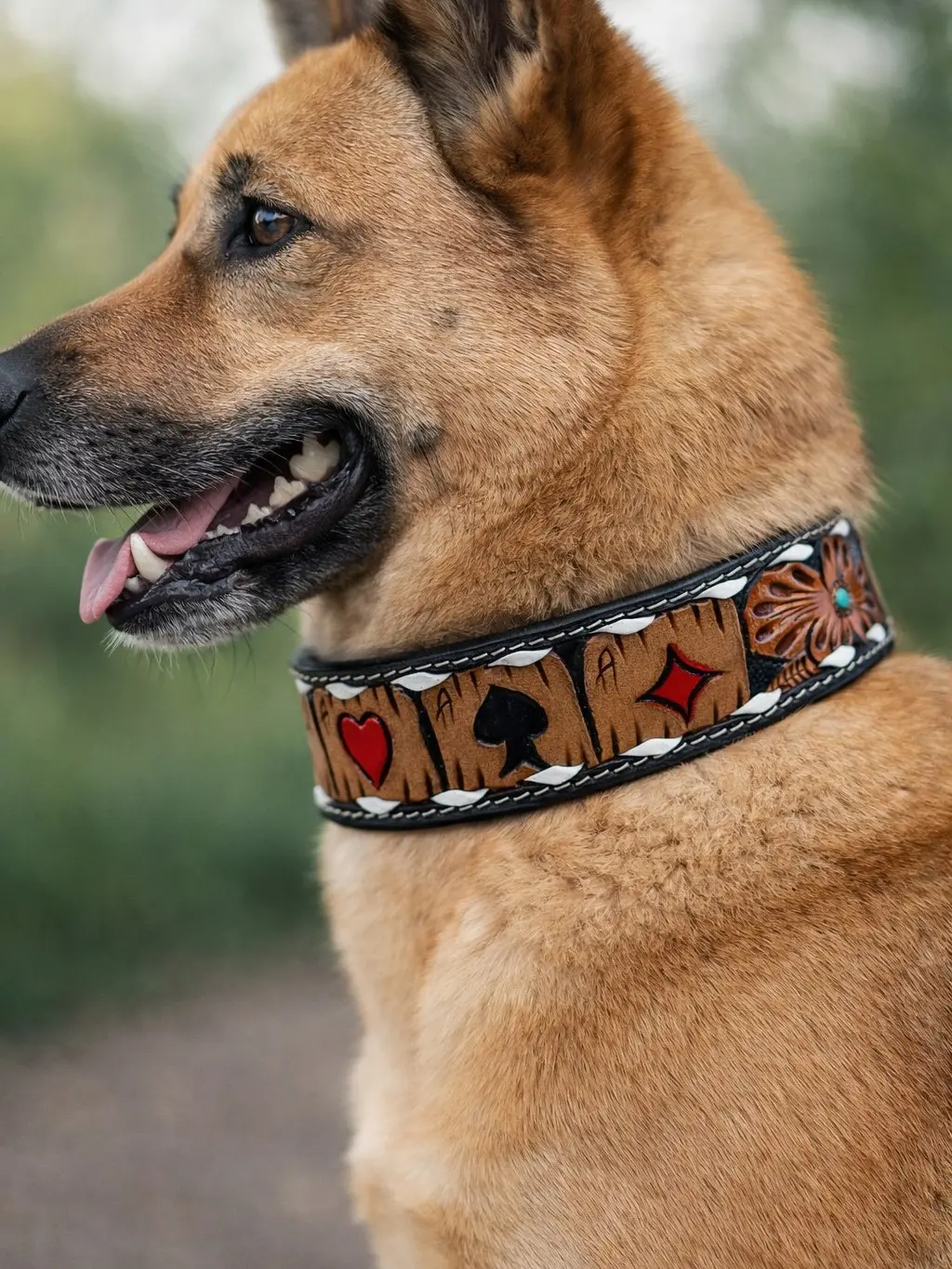 Leather Dog Collar Full grain Leather Handmade Tooled Carved 1.5" wide