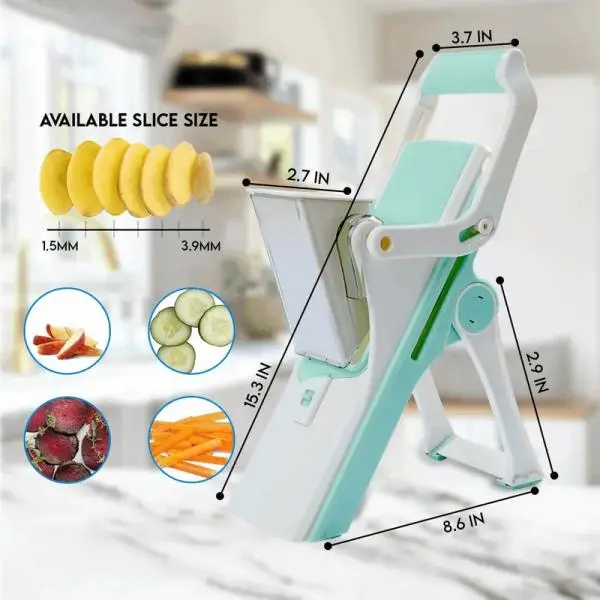 ZQOZQO Upright Vegetable Chopper and Safe Slicer – Adjustable Kitchen Mandoline Slicer, Potato Cutter, 6-in-1 Multifunctional Food Chopper with Container Plastic Stainless Steel Utensils
