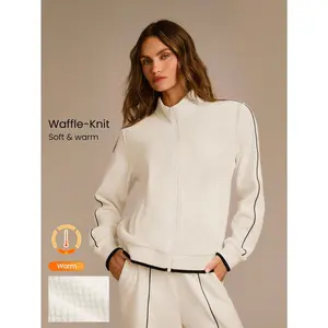 GLOWMODE ChillBound Zip Soft Warm Chill Lightweight Stretchy Waffle-Texture Fleece Ribbed Hem Cuffs Pockets Waist-Length Bomber Jacket Autumn Winter Outdoor Daily Casual