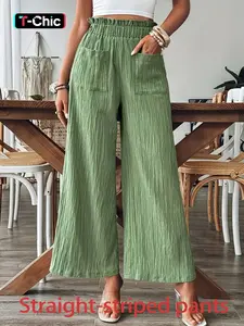 These Crinkle Wide Leg Pants are Effortless Summer Casual Chic  Smocked Waist Cropped Trousers with Pockets