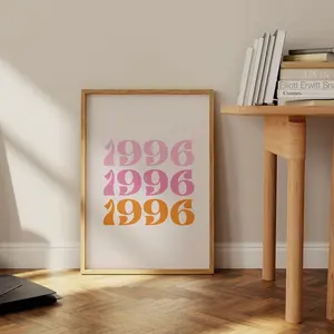 Pink Orange Art, Birth Year 1996, Birthday Poster, Pink Orange Dorm, 1996 Poster, Birth Year Print