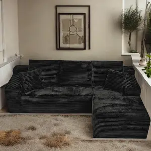 L-Shaped Sectional Modern Boneless Corduroy Couch with Chaise-No Assembly Required! Deep-Seat, Upholstered Modular Cloud Sofa for Living Room, Plush Corduroy Fabric