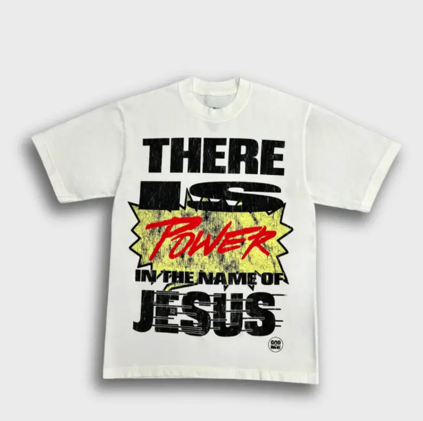 Vintage POWER IN JESUS NAME JESUS Short Sleeve Graphic T-Shirt, god apparel, christian clothing Menswear Top Tropical Shortsleeve Crewneck Streetwear Tshirt Gamis