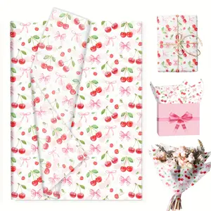 50pcs Red Cherry Print Tissue Paper - Elegant Floral Design on Large 50x35 cm Sheets for Birthday, Wedding, Graduation Gift Wrapping Decorations, Bouquet Wrapper and Cherry Themed Party Supplies