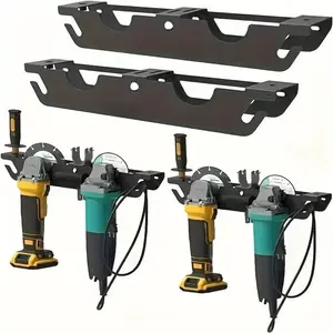 2 hot selling heavy duty durable metal angle grinder brackets, wall mounted double slot garage tool storage rack with tie buried wire holes, Power Tool Organizer