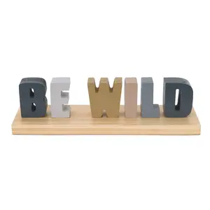 Little Love by NoJo Be Wild Shelfie Room Décor Blue, Gray, Gold and Cream Letters on Natural Wood Base