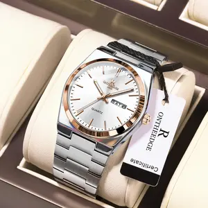 Men's Luxury Two-Tone Rose Gold & Silver Quartz Watch - Stainless Steel Wristwatch with Day Date Display, Luminous Hands, Classic Business Dress Watch, Perfect Gift for Him