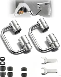 2 Pack Universal U Shaped Faucet Extender, 1440° Rotatable Faucet Adapter, 2 Spray Modes Adjustable Swivel Faucet Aerator Extension for Kitchen & Bathroom Sink