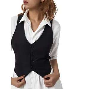 Solid Color Buttons Cardigan Vest Jacket, Elegant V-neck Sleeveless Vest, Suitable for Autumn and Spring, Women's Clothing
