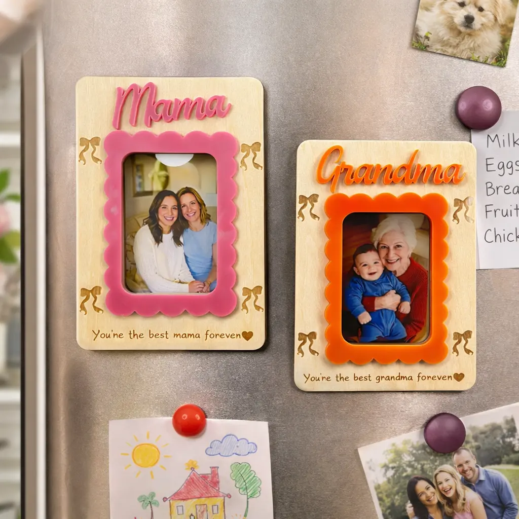 Personalized Magnetic Photo Frame for Mom & Grandma |Mother’s Day Birthday Gift Idea| Fridge Memory Frame|Handmade Wooden Magnetic Photo Frame | Custom Gift for Mom Grandma(No photos included)