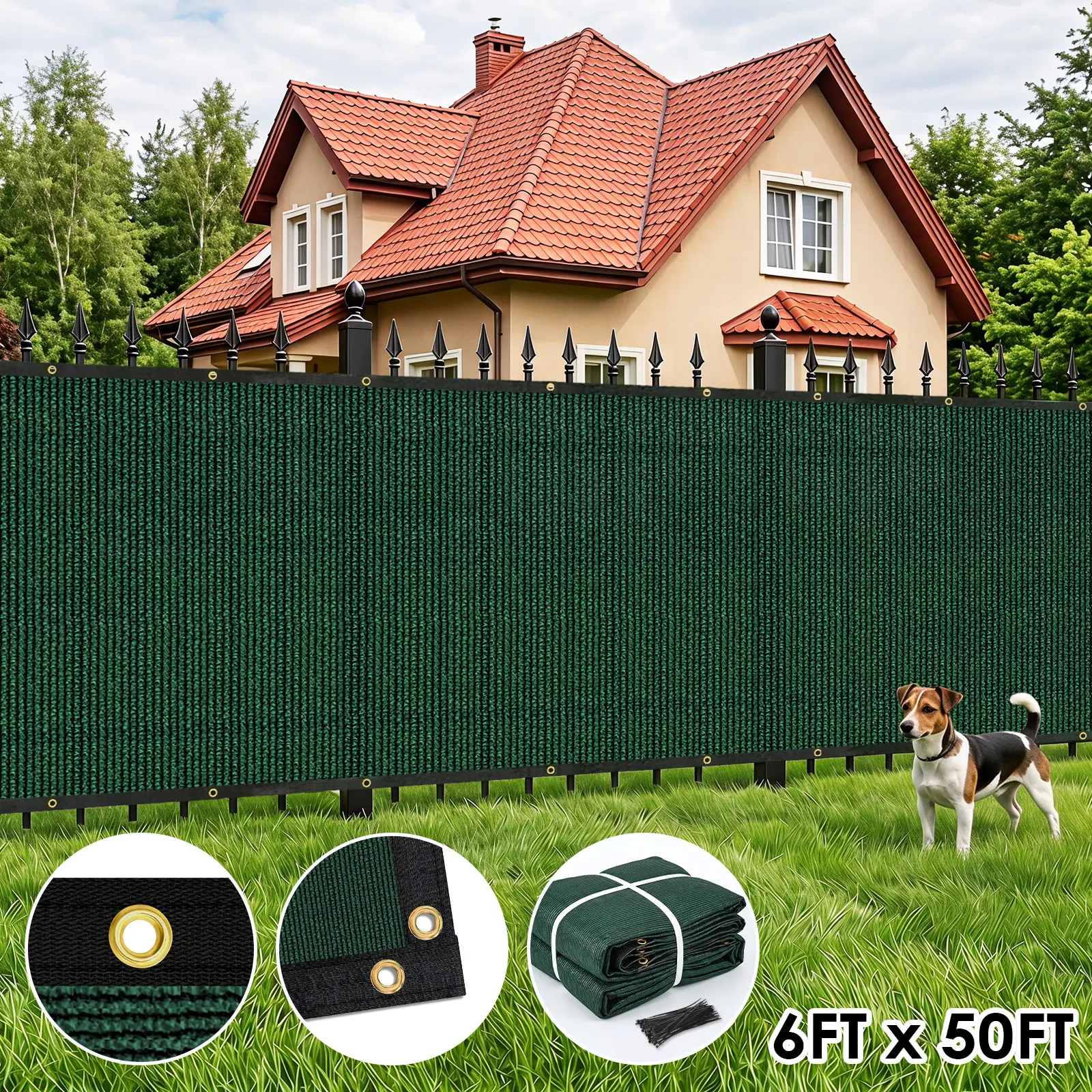 InCustom 6x50 FT Privacy Fence Screen, 90% Sun-Block Heavy-Duty Windscreen Mesh with Rust-Proof Brass Grommets, Fade-Resistant Outdoor Shade Cover for Backyard, Patio, Pool, Garden & Exterior Walls