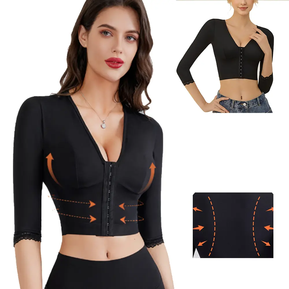 Women's Body Shaping Front-Button Yoga Bra Top with Shaping Sleeves - High-Performance Athletic Apparel, Activewear Fitness Shapewear