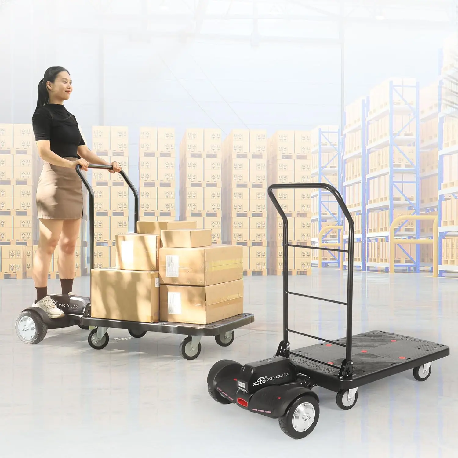 URGEWElectric Platform Truck, 661lbs Capacity Heavy Duty Flatbed Cart, 1000W Powered Hand Truck Cart, for Warehouse Sorting, Supermarket Stocking, Farm, Hotel, Construction & Logistics Use