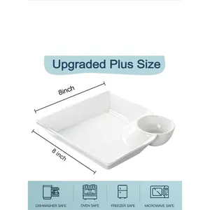 Chip and Dip Serving Platter Set, 8 Inch Ceramic Divided Snack Plates Set, Sushi Plates with Sauce Section, Perfect for Chip & Dip, Dumpling, Appetizer, Taco, Sushi, Fried Chicken, Set of 4