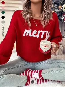 WOMEN'SREDPULLOVERSWEATER,CHRISTMASFALL/WINTER2025OUTFIT,ROUNDNECKCASUALCUTEPULLOVERSWEATERFORWOMEN,SUITABLEFORDAILYOUTINGS,PARTIES,LADIESCHRISTMASAUTUMN-WINTERCLOTHES