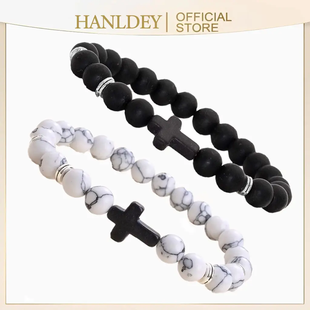 Cross Bracelets Natural Stone Stainless Steel Cross Elastic Rope Map Lava Bead Bracelet For Men Women Charm Jewelry