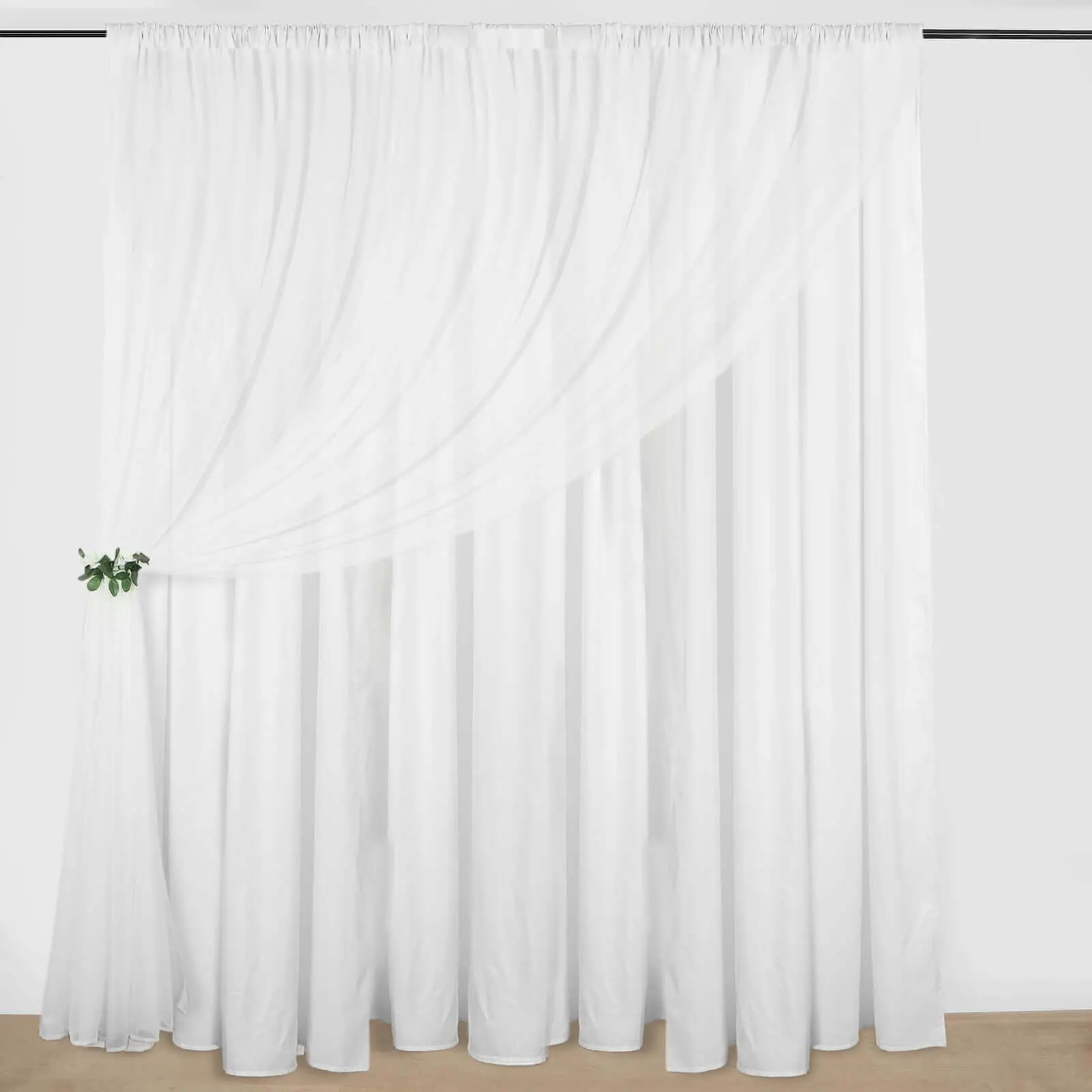 White Chiffon Polyester Backdrop Drape Curtain - 10ftx10ft Dual Layer Event Divider Panel with Rod Pockets, Ideal for Party Decor, Photo Backdrops, Graduation Celebrations, Wall Hanging Backdrop
